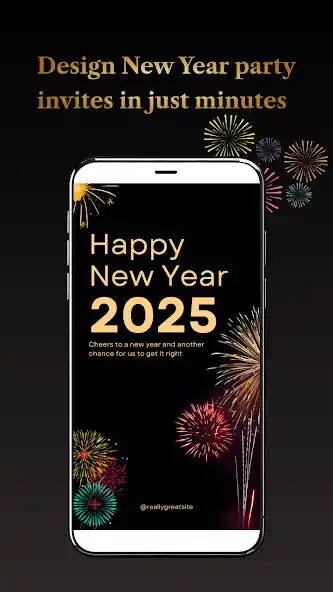 New Year Invitation Card app - modern New Year party invitations with fireworks graphics