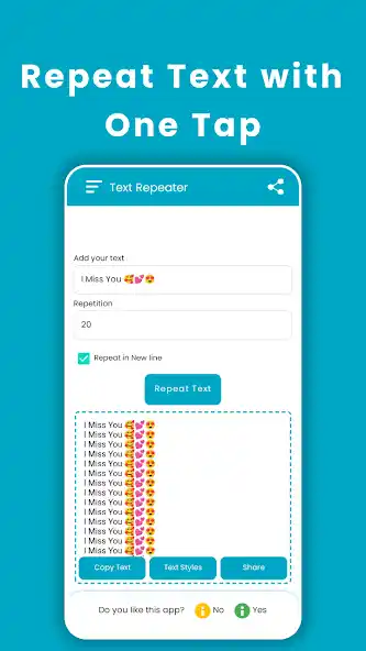 Text Repeater app - repeat text multiple times tool with custom separators
